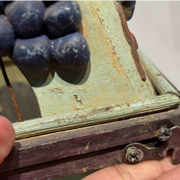 Victorias Vintage And Antiques Metal Wood Grapes Design Bird Cage Light Green OS - Picture 10 of 14